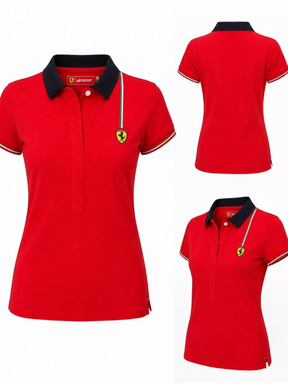 Authentic Ferrari Women's Polo Shirt | Rosso Corsa Red | Short Sleeve | Premium